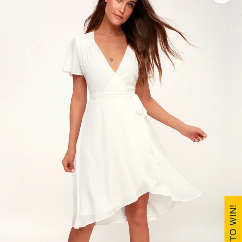 Lulu’s Rise to the Occasion White midi wrap dress